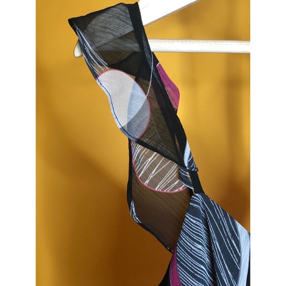 1990s-Y2K MICA Dot Print Adjustable Bust ASYMMETRICALDress W/Flutter Sleeves S-M - Picture 4 of 9